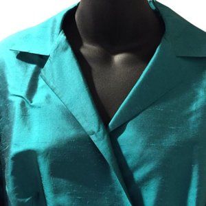 Emerald Blue Silk Blouse ~ Size 14